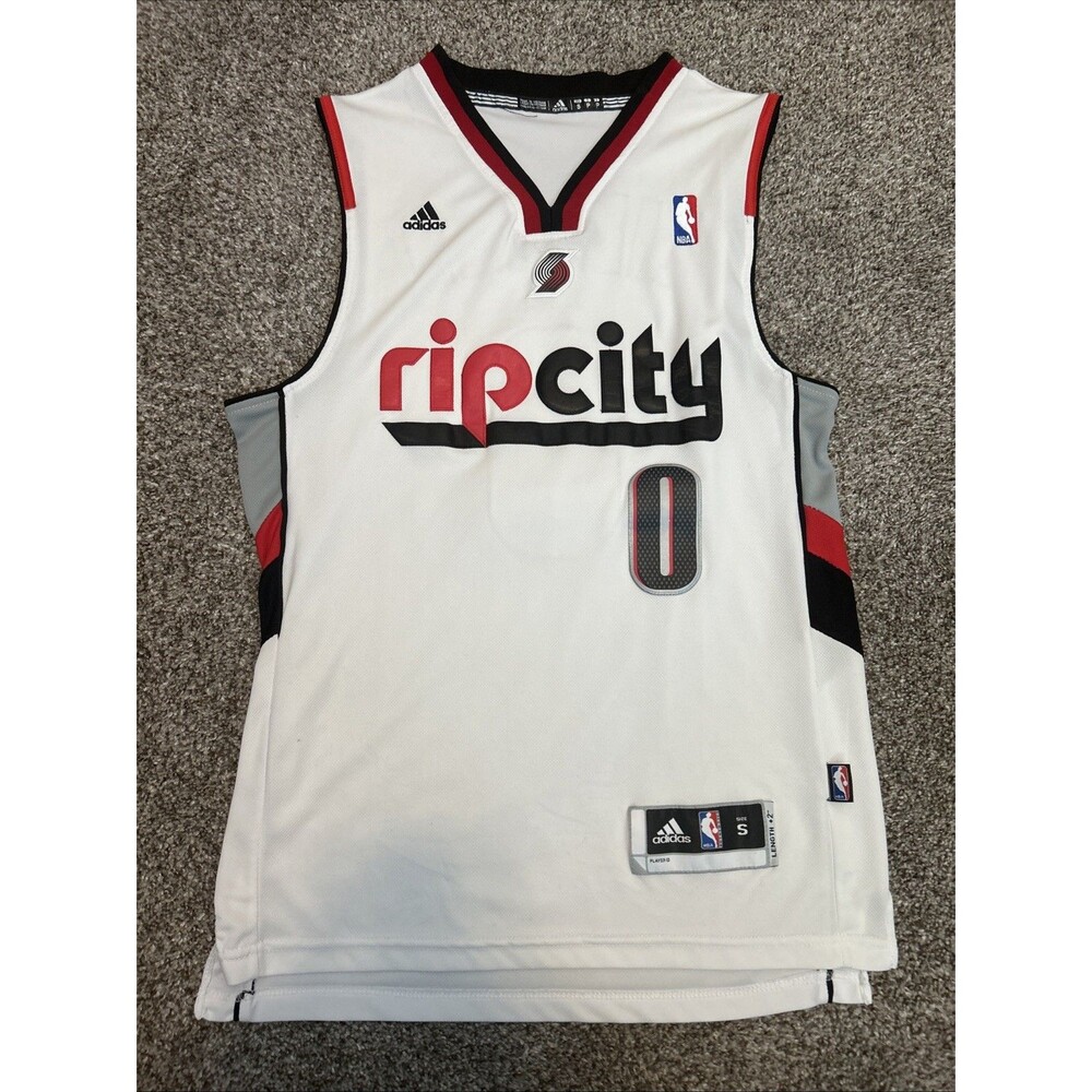 Rip City White Damian Lillard Basketball Portland Blazers Jersey Size S Adidas
